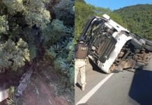 Motorista sobrevive após carreta cair de 80 metros no Viaduto dos Padres