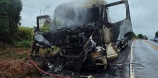 Ação rápida do Corpo de Bombeiros e brigada privada evita explosão de caminhão-tanque na BR-376 em Paranavaí.